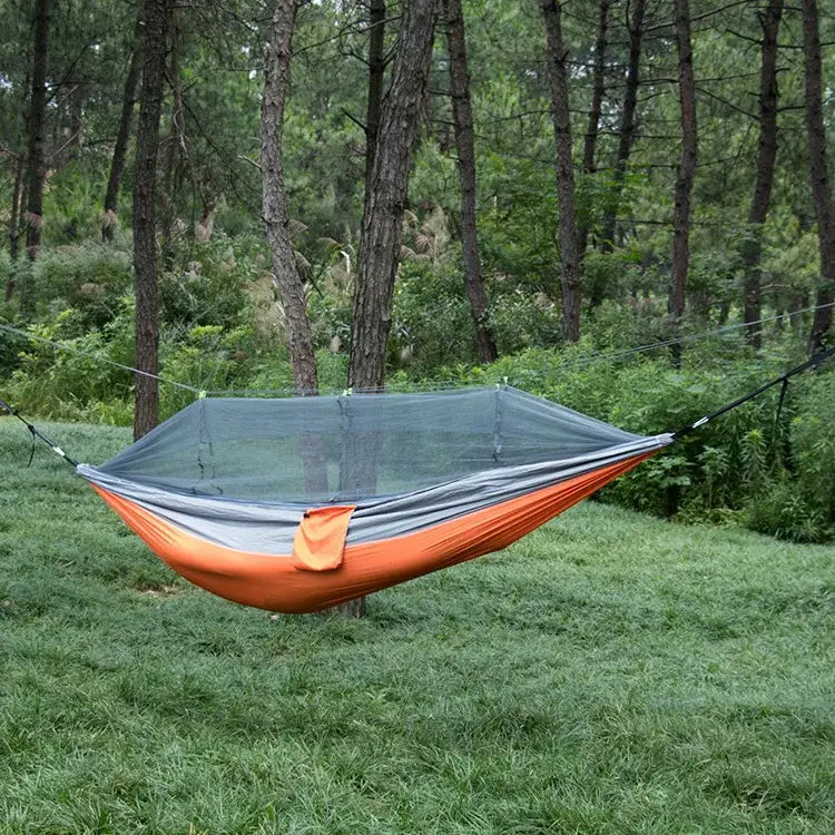 Single and Double Size Nylon Fabric Portable Travel Outdoor Camping Hanging Sleeping Hammock with Mosquito Net