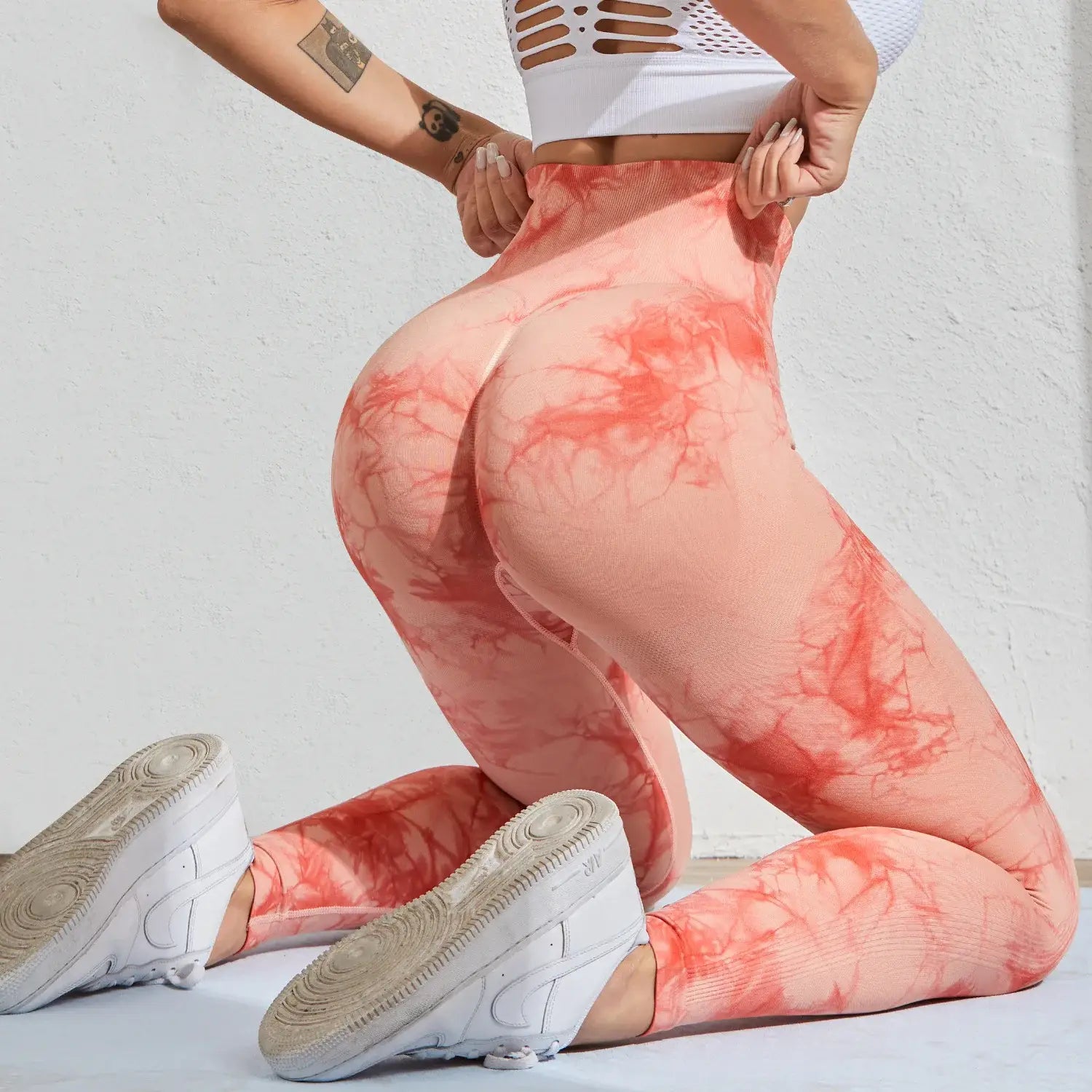 Seamless tie dye scrunch yoga leggings for women high waist push up gym tights tummy control