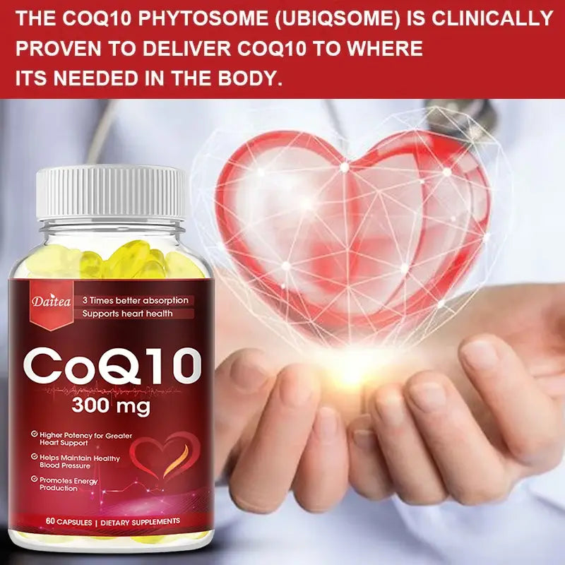 Coenzyme q-10 300mg antioxidant supports heart cardiovascular brain health balanced energy