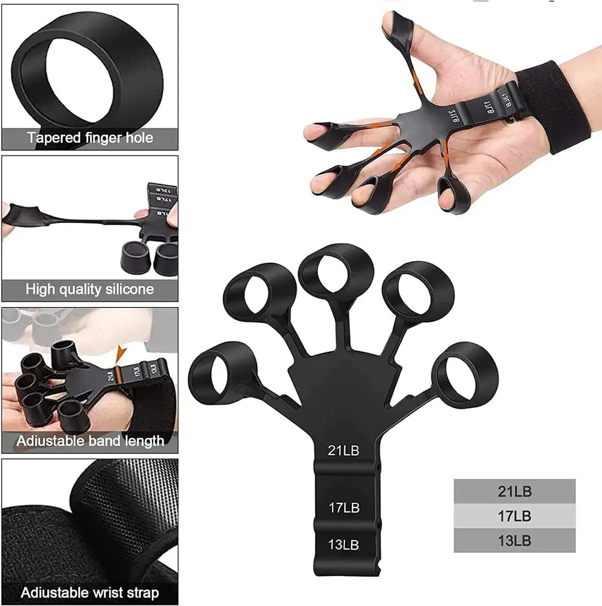 Silicone gripster grip strengthener finger stretcher hand trainer - improve hand strength and grip
