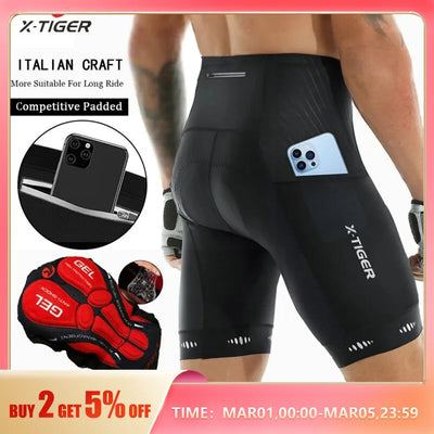 X-TIGER 5D Gel Padded Cycling Shorts for Men | Moisture-Wicking & UV Protection
