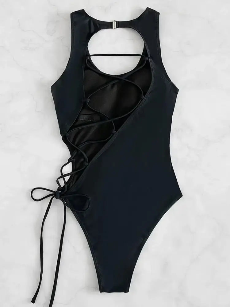 Sexy bandage one piece swimsuit women strappy swimwear female push up monokini bathing suit
