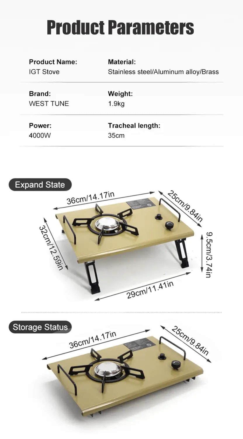 Westtune camping igt stove 4000w high power gas stove folding portable gas burner compatible