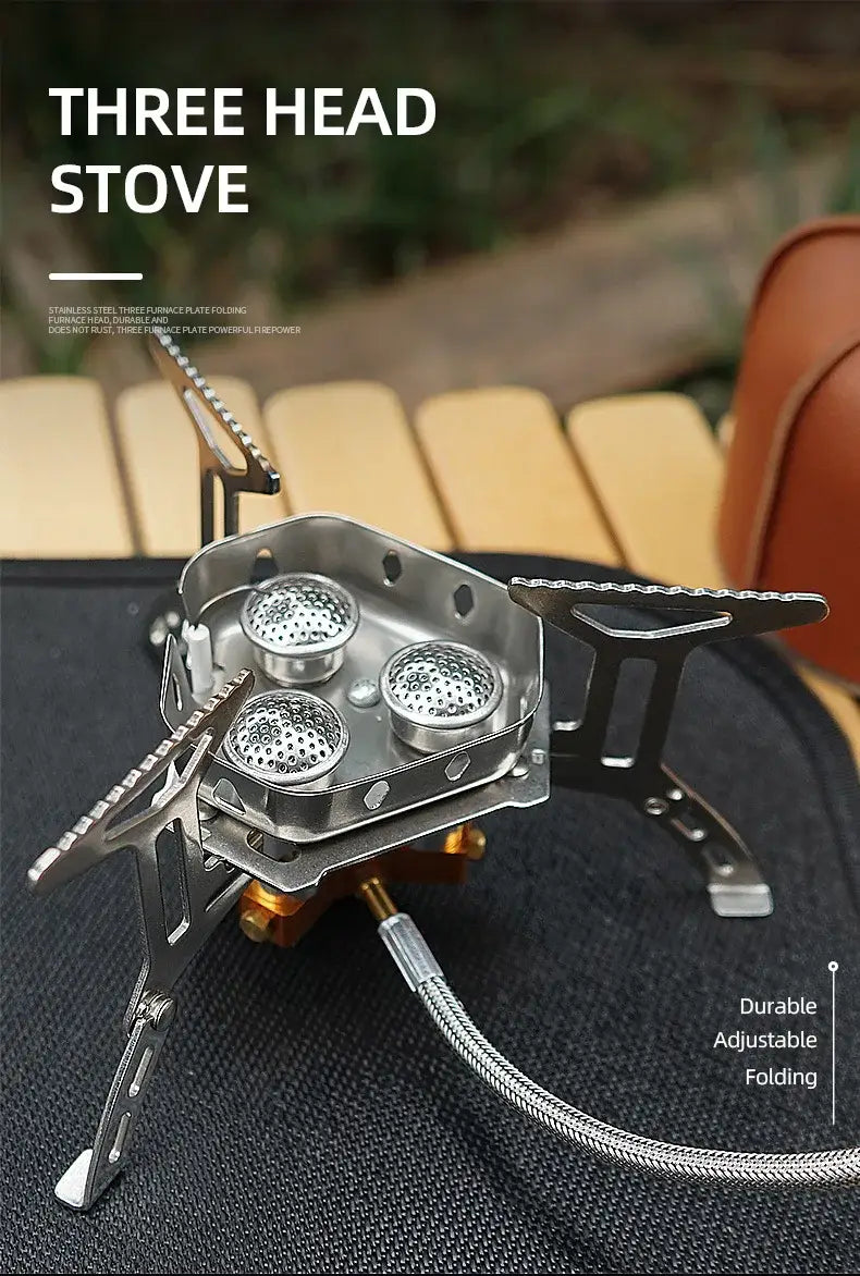Outdoor portable three head stove - camping windproof burner