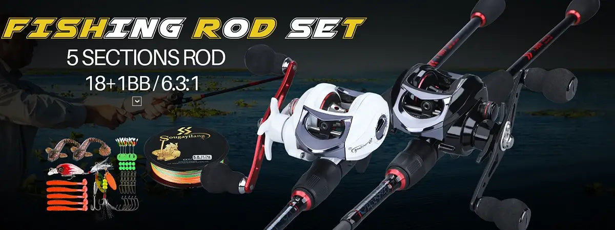 Sougayilang 1.8m 2.1m carbon fiber fishing reel rod combo max drag 8kg for bass pike trout fishing