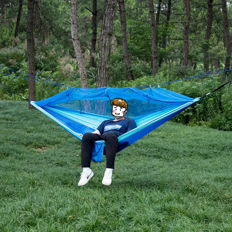 Single and Double Size Nylon Fabric Portable Travel Outdoor Camping Hanging Sleeping Hammock with Mosquito Net