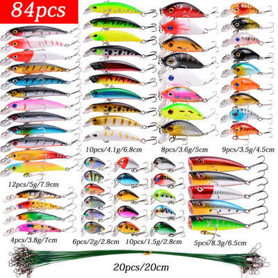 Fishing Lure Kit with Crankbait, Minnow, and Popper Lures - Lifelike Bass Baits Set