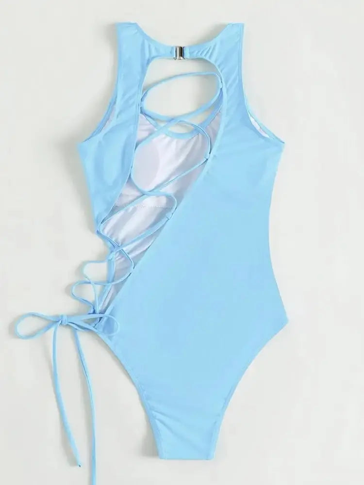 Sexy bandage one piece swimsuit women strappy swimwear female push up monokini bathing suit