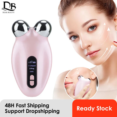 EMS Facial Massager Roller - Microcurrent Face Lifting Machine for V-Face, Skin Rejuvenation, and Anti-Wrinkle Beauty