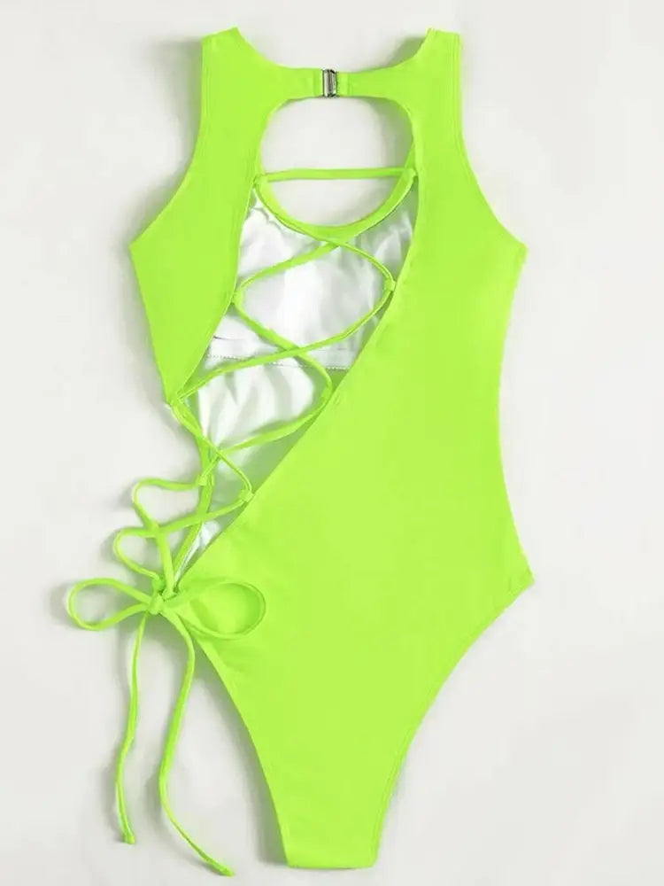 Sexy bandage one piece swimsuit women strappy swimwear female push up monokini bathing suit