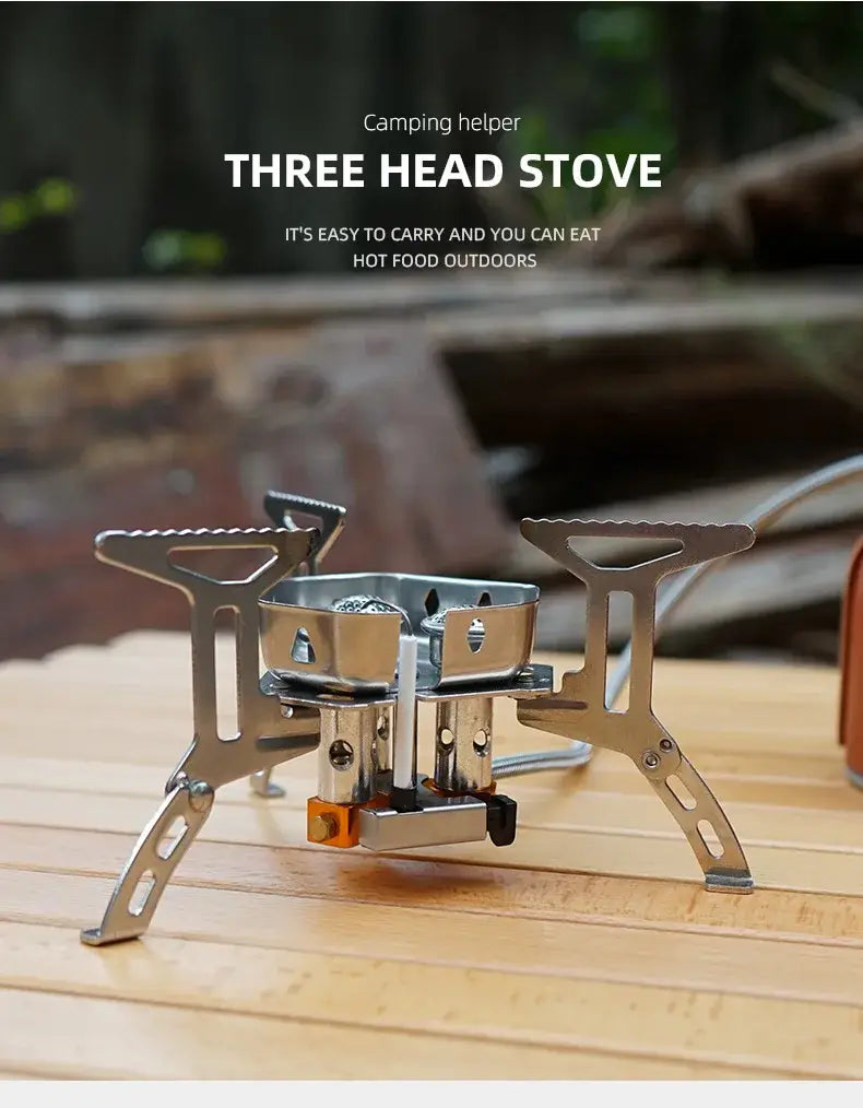 Outdoor portable three head stove - camping windproof burner