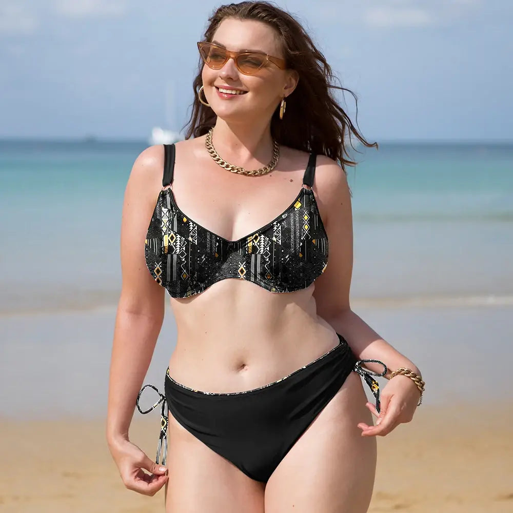 Plus size high waist underwired bikini set - floral swimwear for women