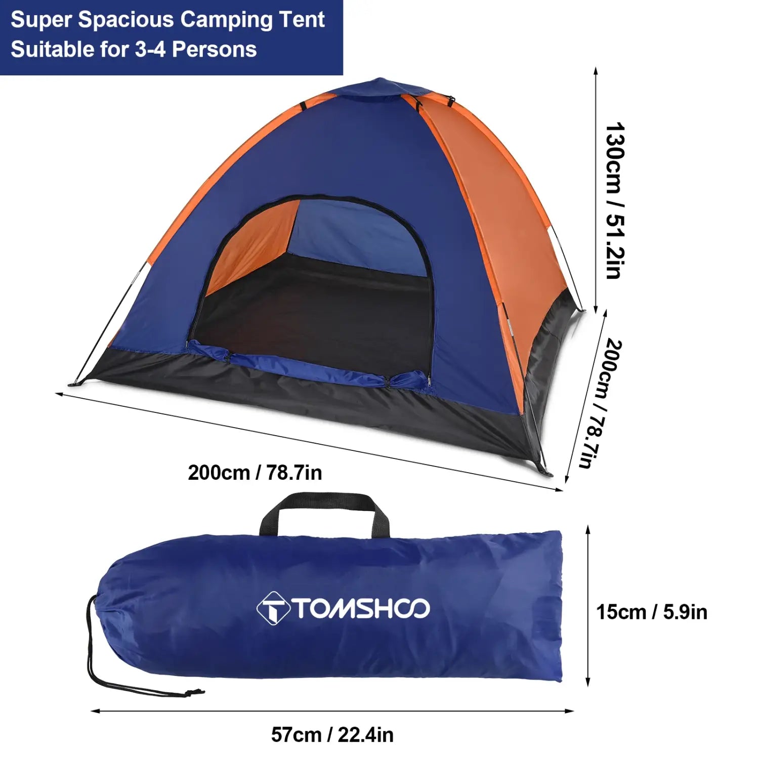 Tomshoo 3-4 persons camping tent lightweight outdoor backpacking tent with rain fly for family
