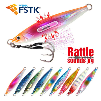 Metal Jig Fishing Lure - Rattle Sound Spoon Bait 20-80G, Bass Trout Saltwater Lures
