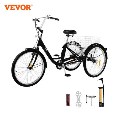 VEVOR 26-Inch Adult Tricycle with Front V-Brake, 7-Speeds, and Large Basket