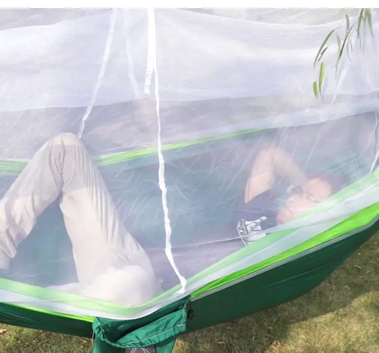 Single and Double Size Nylon Fabric Portable Travel Outdoor Camping Hanging Sleeping Hammock with Mosquito Net