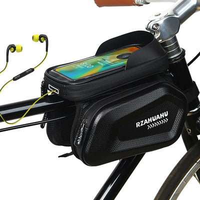7 Inch Waterproof Hard Shell Bike Front Frame Bag with Touch Screen - Top Tube Storage Organizer