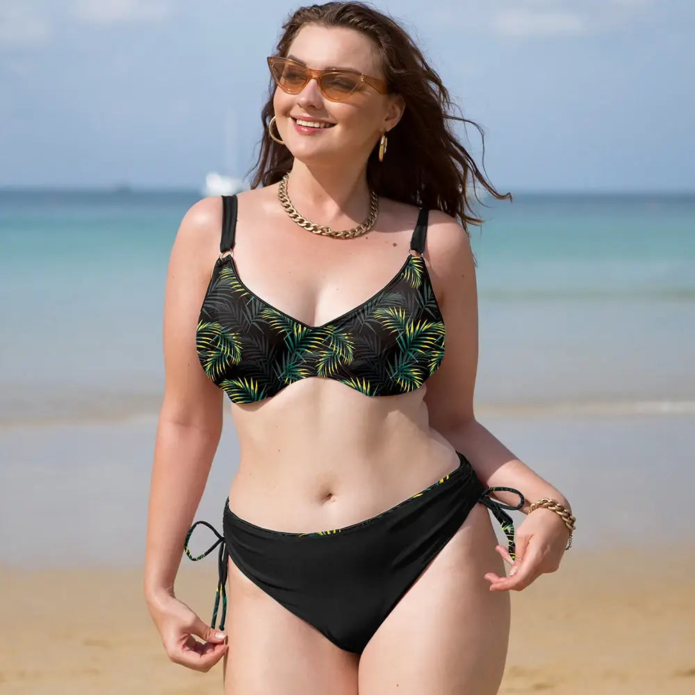 Plus size high waist underwired bikini set - floral swimwear for women