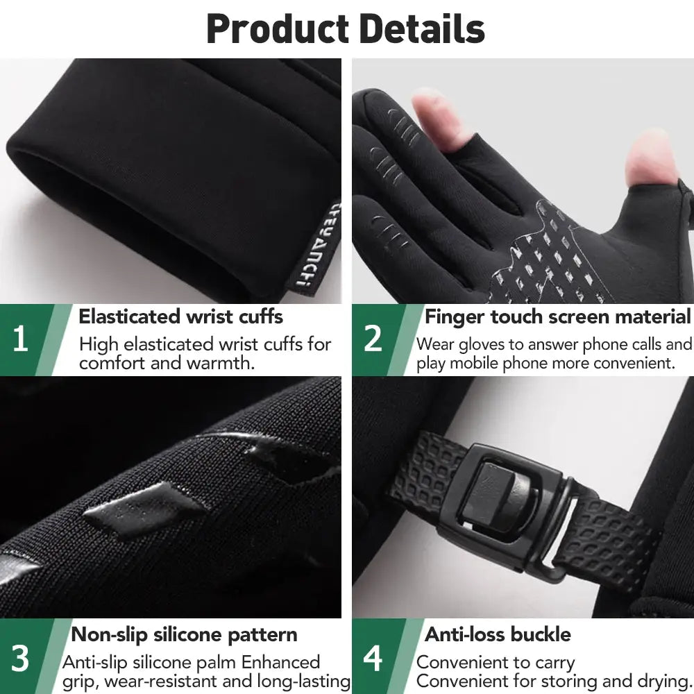 Winter fishing gloves - 2 finger flip waterproof windproof - men & women warm protection fish