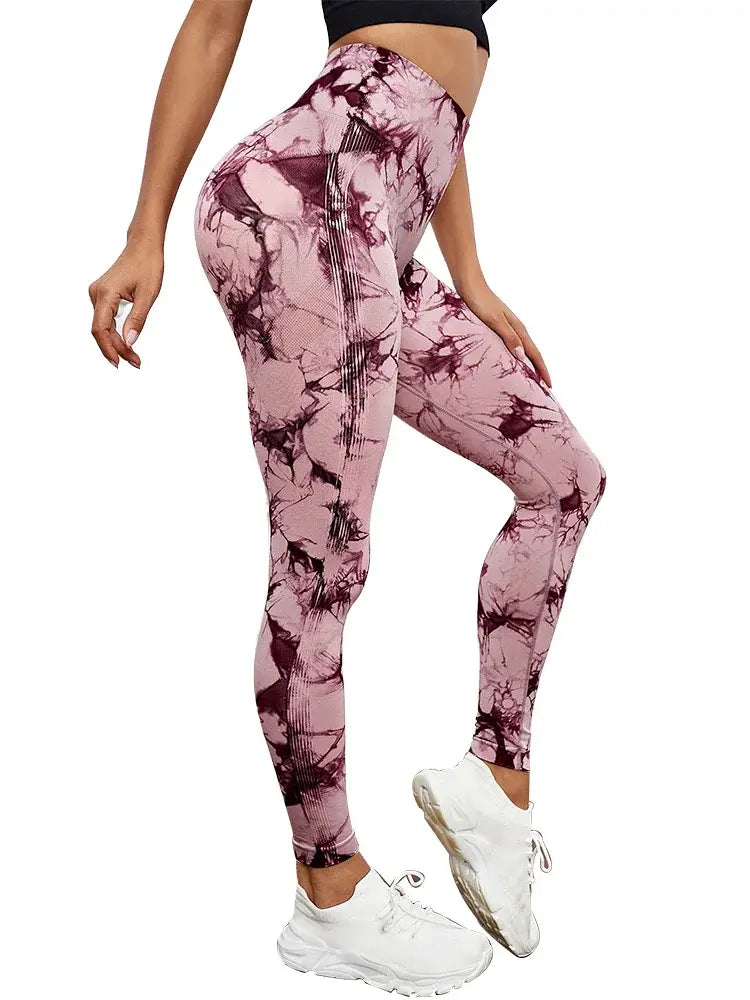 Tie dye push up high waist leggings stretch athletic women sexy pants casual seamless gym knitting