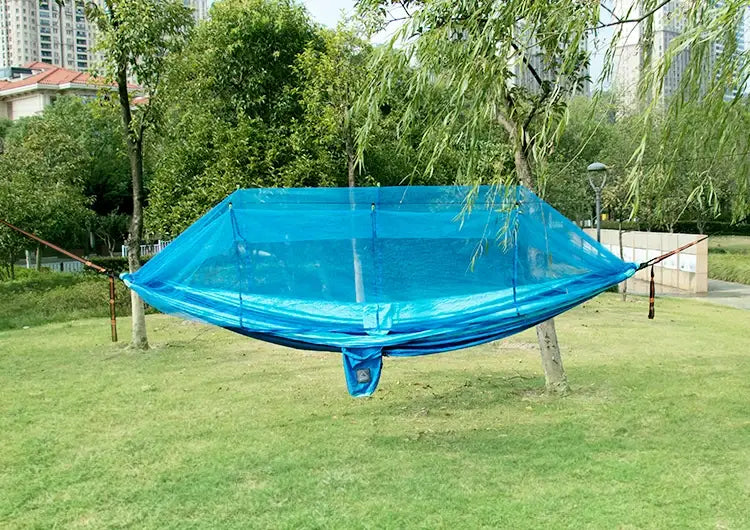 Single and Double Size Nylon Fabric Portable Travel Outdoor Camping Hanging Sleeping Hammock with Mosquito Net