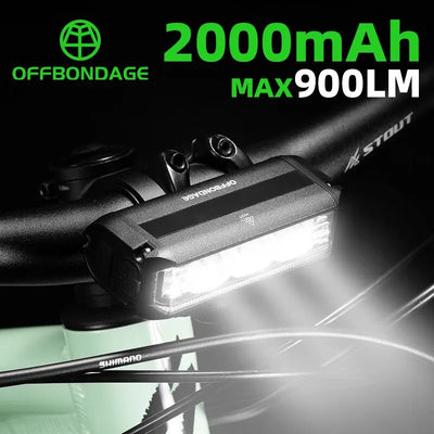 Front Bicycle Light - 900Lumen, Waterproof, USB Charging, 2000mAh Battery