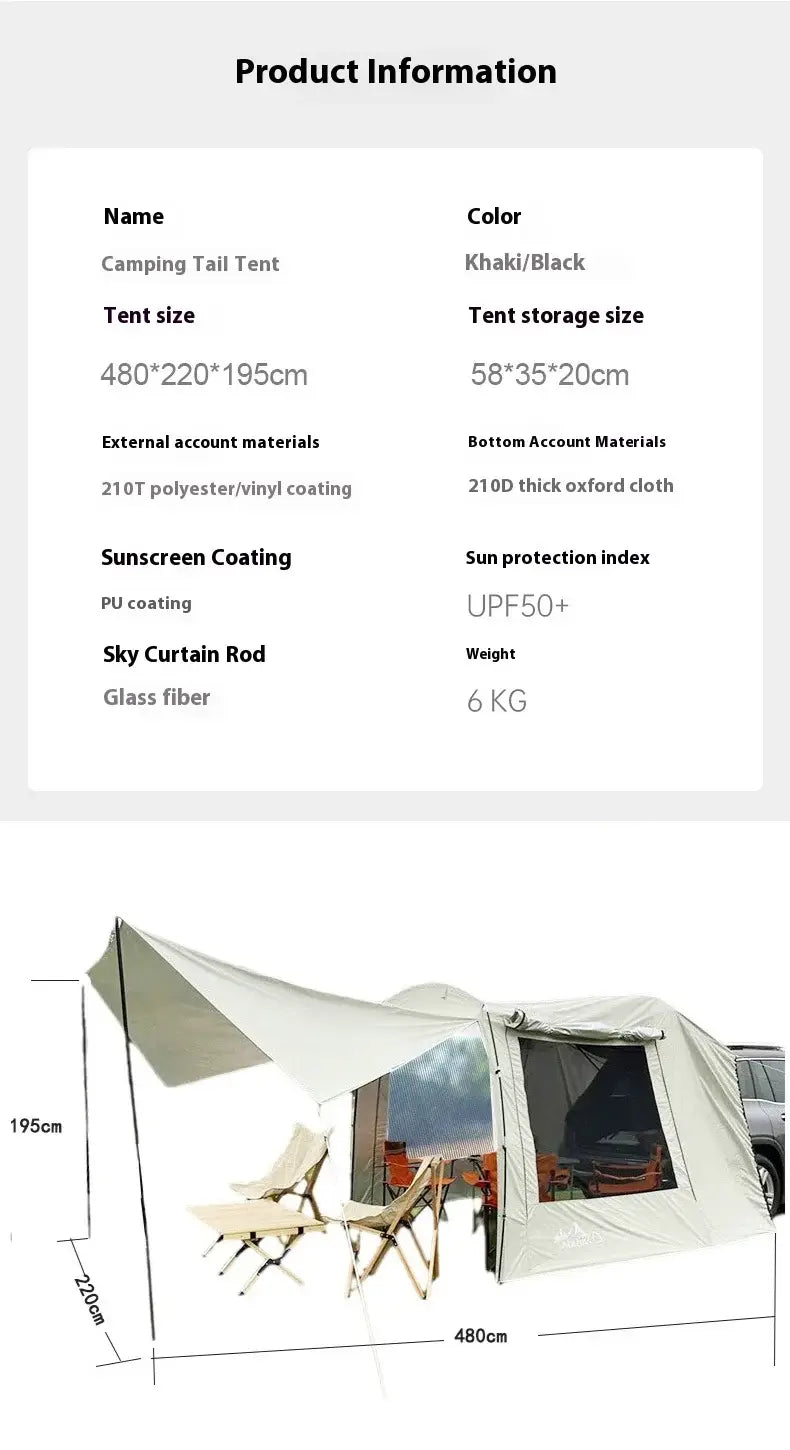 Lohascamping car box docking tent portable waterproof suv tail tent 3-4 people dome tent sunshade