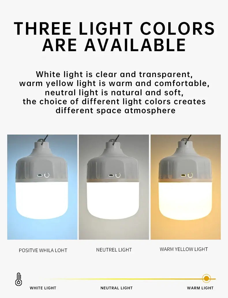 Usb rechargeable portable camping light bulb waterproof tent hanging light outdoor hiking picnic