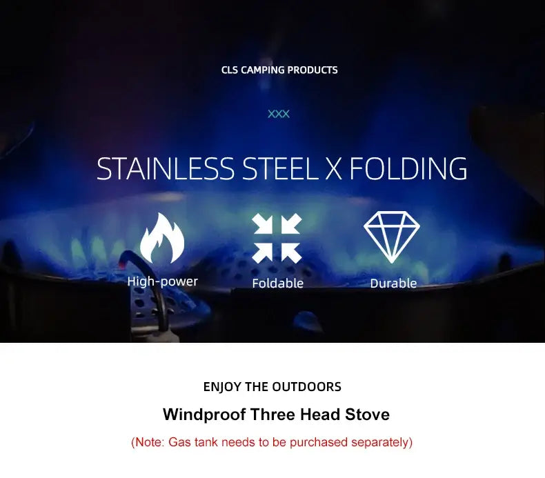 Outdoor portable three head stove - camping windproof burner
