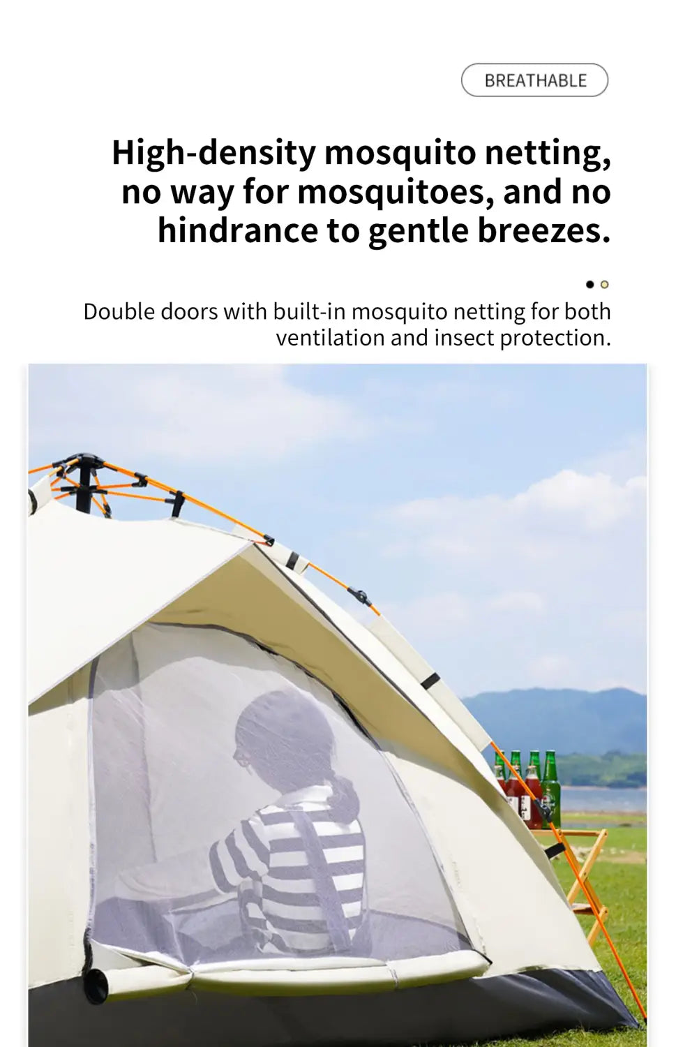 Outdoor folding tent fully automatic quick opening tent 3-4 person self driving camping tent rain