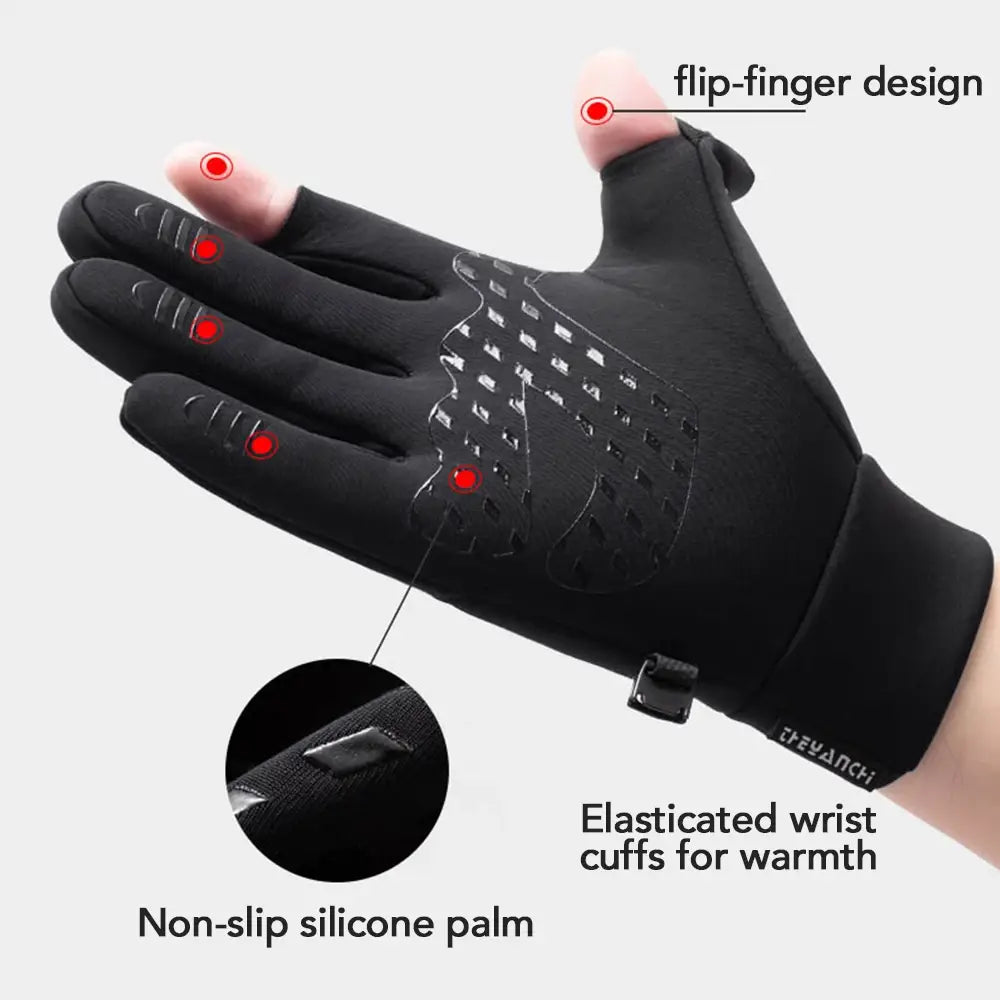 Winter fishing gloves - 2 finger flip waterproof windproof - men & women warm protection fish