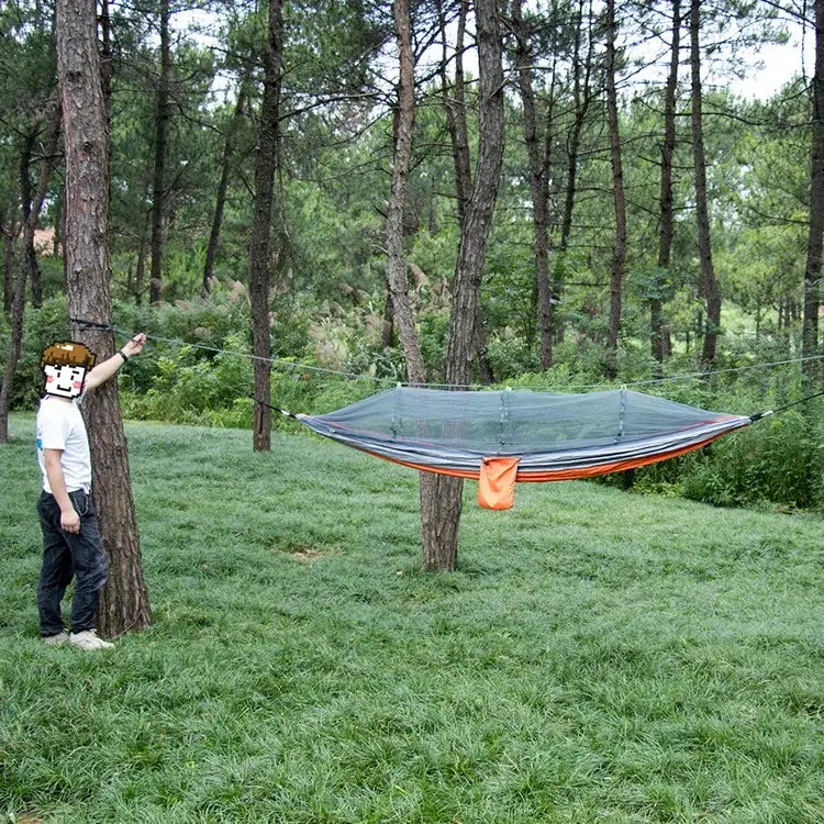 Single and Double Size Nylon Fabric Portable Travel Outdoor Camping Hanging Sleeping Hammock with Mosquito Net