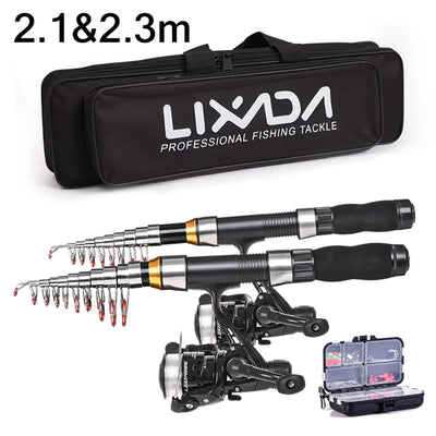 Lixada 2.1m 2.3 m Telescopic Fishing Rod Reel Combo Full Kit Carbon Fiber Rod Pole Spinning Reel Fishing Bag Case Pesca Gear Set 2.1m 2.3m rod Set 3