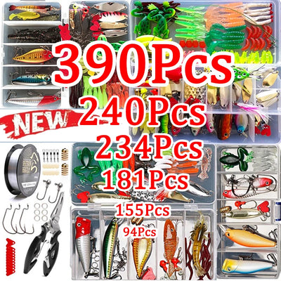 Fishing Lure Accessories Kit - Soft & Hard Bait Set for Bass Pike - Minnow Metal Jig Spoon Tackle with Box 122Pcs