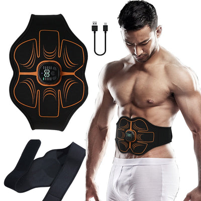 Abs Trainer EMS Abdominal Muscle Stimulator Belt - 10 Modes, 30 Gear Strength - USB Rechargeable - Orange - Suitable for Men and Women