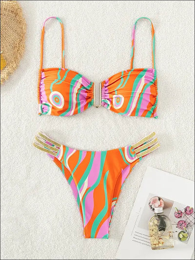 Allover print cut out bikini swimsuit