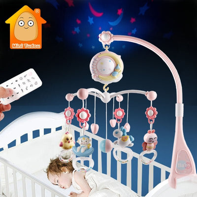 Baby Toys 0-12 Months Crib Mobile Musical Box With Holder Toddlers Soft Rattle Teether Newborn Baby Bed Toys Educational Girl