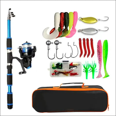 Fishing pole set full kits with telescopic fishing rod and spinning reel baits hooks travel pole set Blue