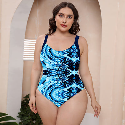 Full Size Printed Scoop Neck Sleeveless One-Piece Swimsuit Pastel Blue