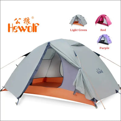 Hewolf 1595 outdoor double layer ultralight aluminum pole waterproof windproof camping tent 2.51kg