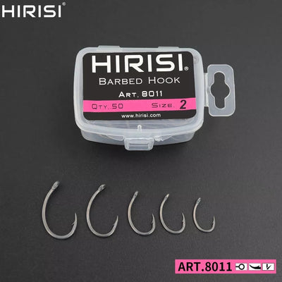 Hirisi 50pcs Coating High Carbon Stainless Steel Barbed hooks Carp Fishing Hooks Pack with Retail Original Box 8011 China