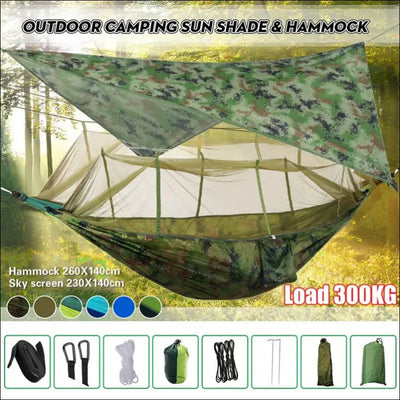 Lightweight portable camping hammock and tent awning rain fly tarp waterproof mosquito net hammock