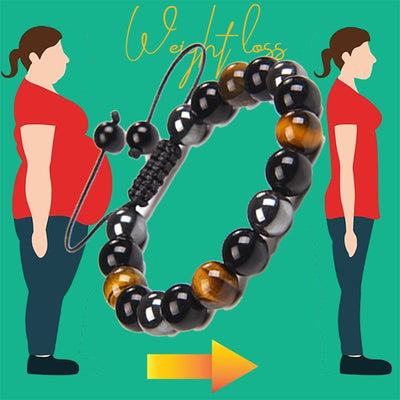Obsidian Hematite Tiger Eye Bead Bracelet for Weight Loss - Handmade Adjustable Rope Slimming Energy Bracelet