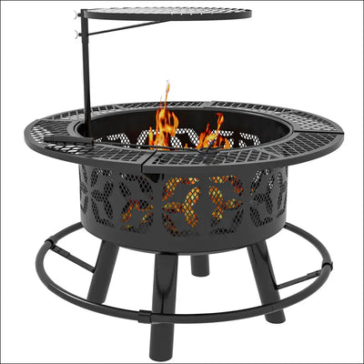 Outsunny 2-in-1 fire pit, bbq grill, 33" portable wood burning firepit with adjustable cooking