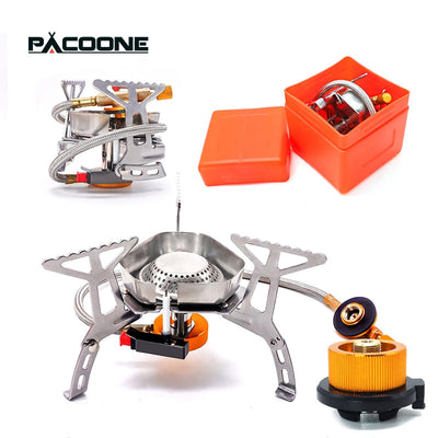 PACOONE Tourist Burner Camping Wind Proof Gas Stove Outdoor Strong Fire Stove Heater Portable Folding Ultralight Picnic Cooker