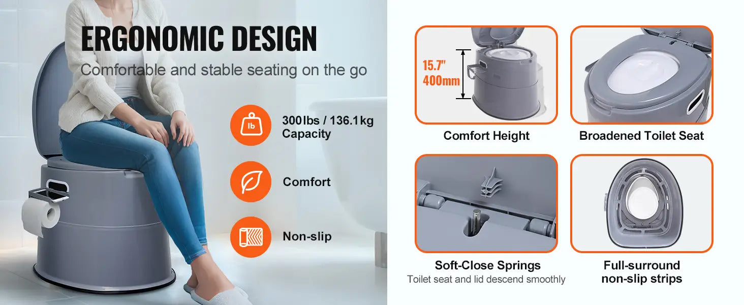 Vevor portable toilet for camping porta potty with 1.3g detachable inner bucket travel toilet