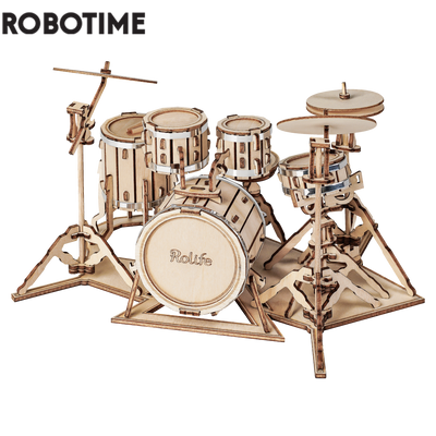 Robotime 4 Kinds DIY 3D Musical Instrument Wooden Puzzle Game Assembly Saxophone Drum Kit Accordion Cello Toy Gift for Children