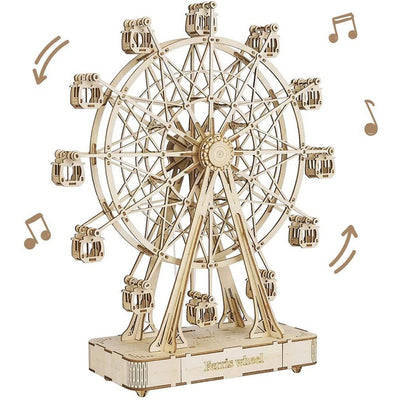 Robotime DIY Rotatable 3d Wooden Puzzle Music Box Ferris Wheel For Gifts