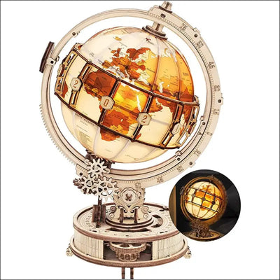 Robotime rokr luminous wooden globe 3d puzzle games assemble model buliding kits toys gift for kids