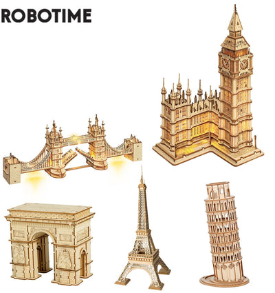 Robotime Rolife DIY 3D Tower Bridge,Big Ben,Famous Building Wooden Puzzle Game Assembly Toy Gift for Children Teen Adult